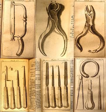 Surgical instruments made by Pierre Fauchard during the 18th century.