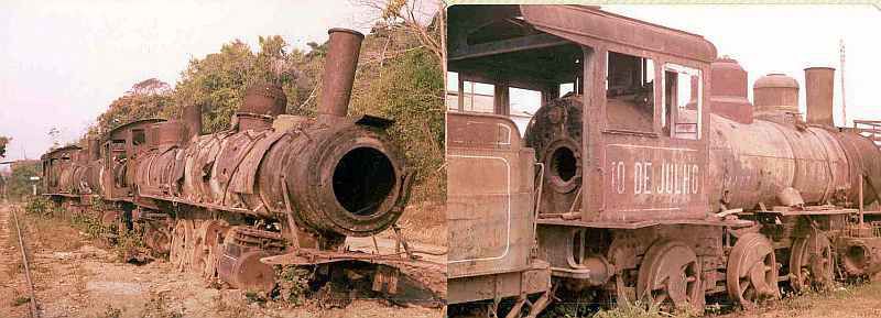 Locomotives abandoned on Madeira-Mamoré railroad near Porto Velho, Brazil