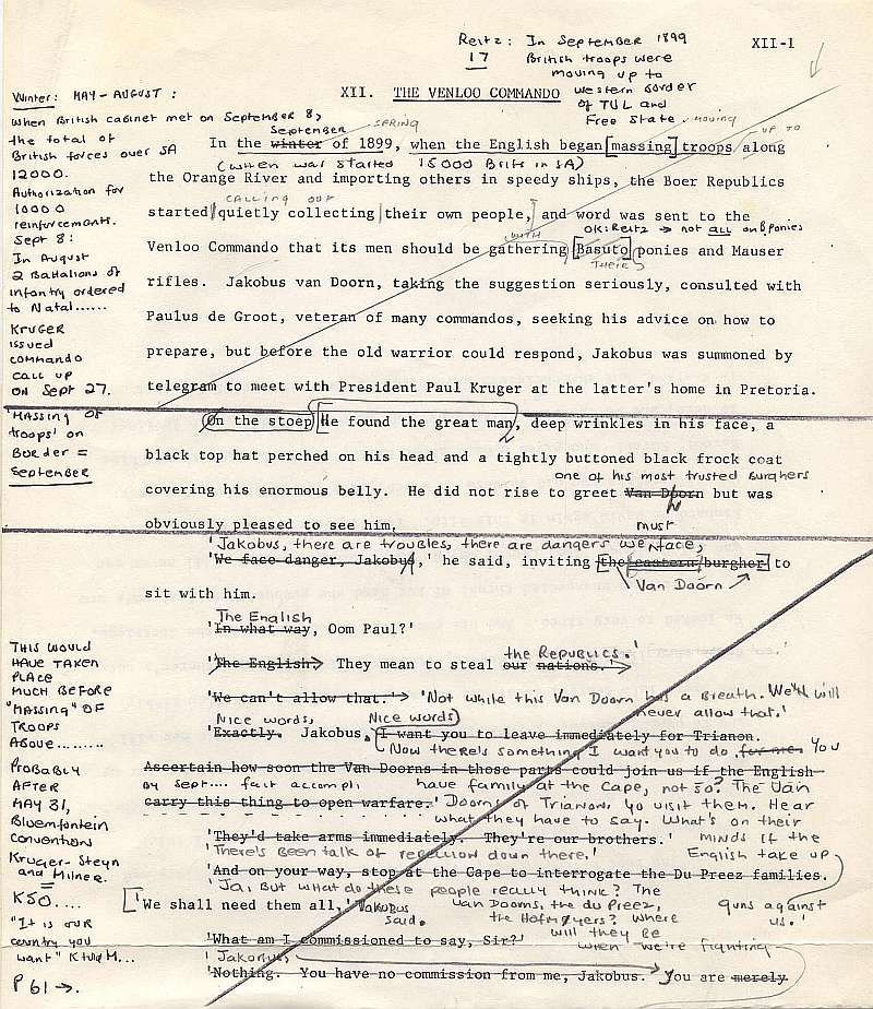 The Covenant, James Michener, first draft for Boer war commando story, Page 1